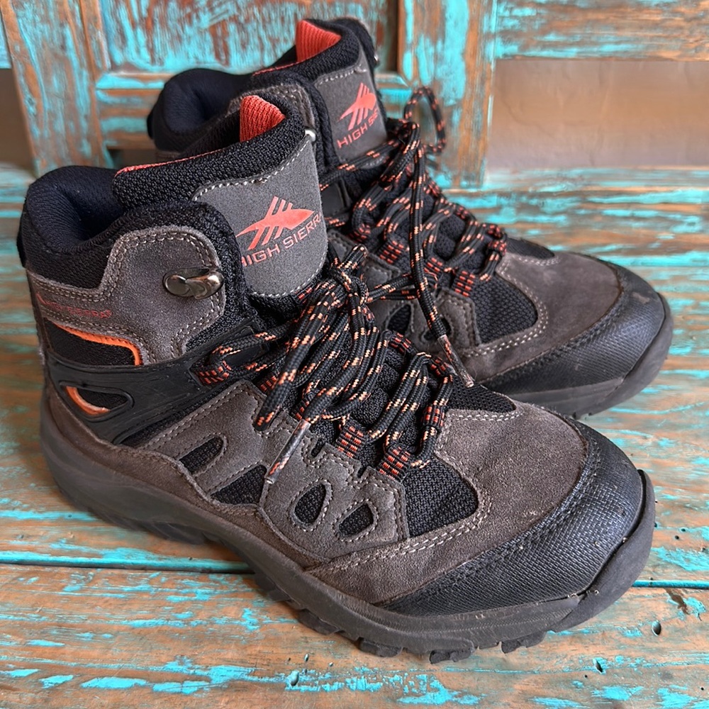 High Sierra Hiking Boots Kids Gray Orange Black Size 2 Model 34315